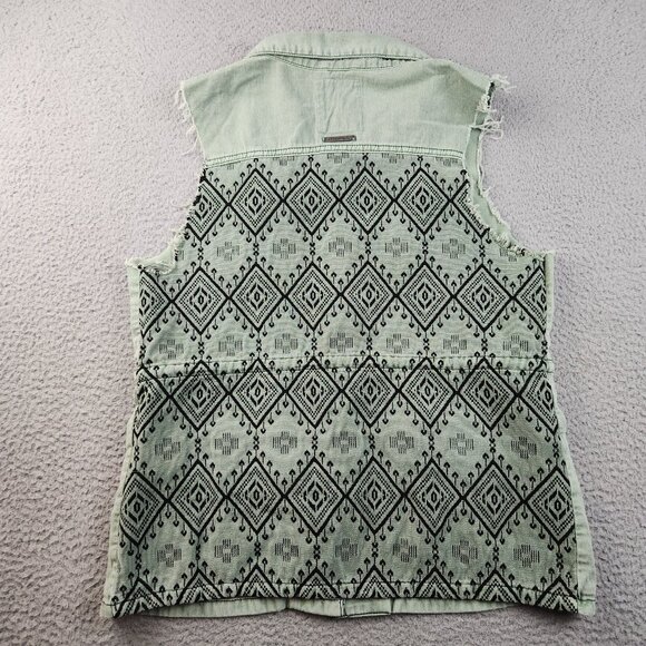 O'Neill Vest Womens Medium Utility Cargo Distress Boho Aztec Chore Jacket Shirt - Picture 2 of 6